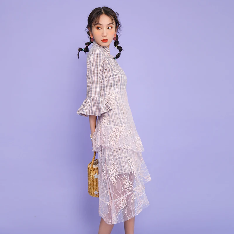Элегантное китайское стильное улучшенное женское платье cheongsam с коротким рукавом и сеткой, женское классическое восточное платье aodai