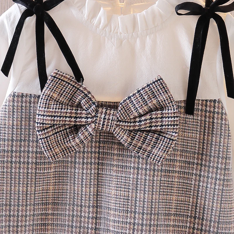 

0-3years Baby Girl Tulle Plaid Dress Big Bow Spring And Autumn Long Sleeve White Kids Toddler Princess Dress Newly Arrived