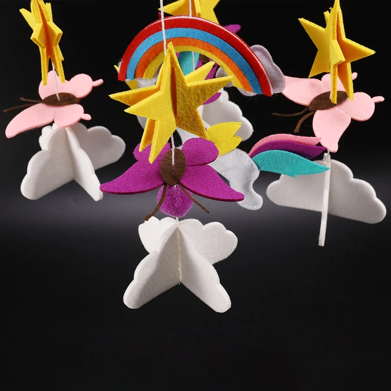 

Crib Baby Ceiling Nursery Decor with Natural Wooden Teether Sorrel and Fern Grey and Pink Mobile Butterflies & Rainbow in the Cl