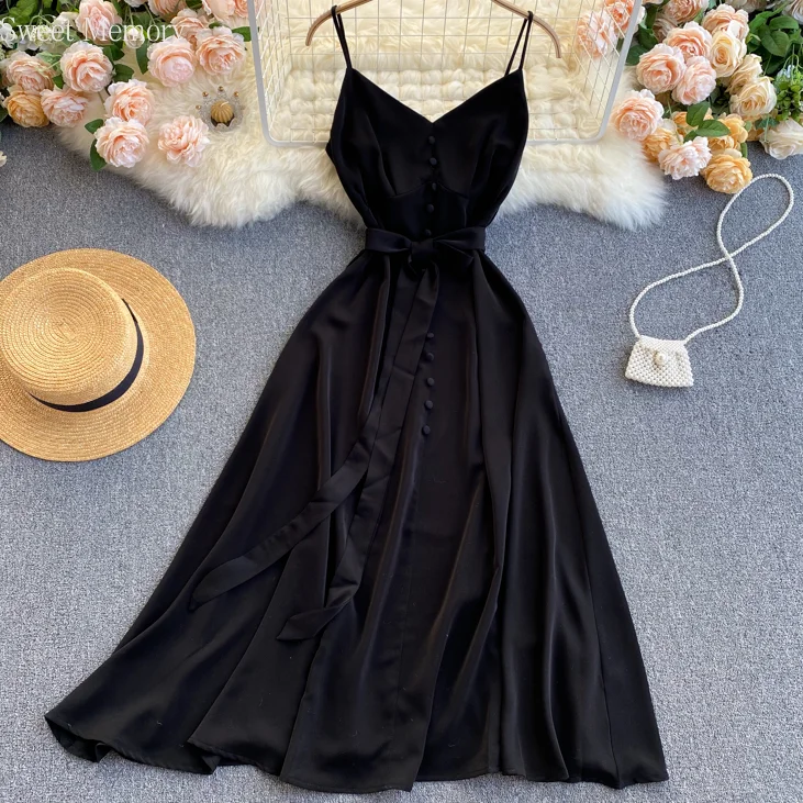 

Sweet Memory Women Vestidos V Neck Cocktail Dresses Sashes Robe Summer Dress 2021 New Slim Robe