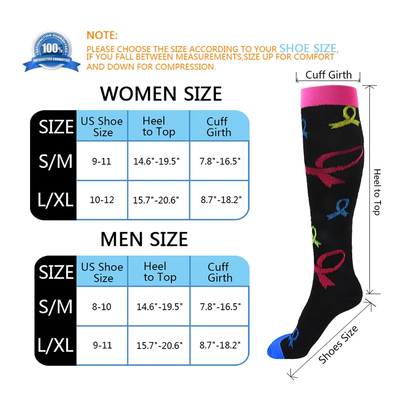 

Quality Cycling Socks 20-30 MmHg Compression Socks Fit For Sports Anti Fatigue Pain Relief Black Color Men Women Travel Socks