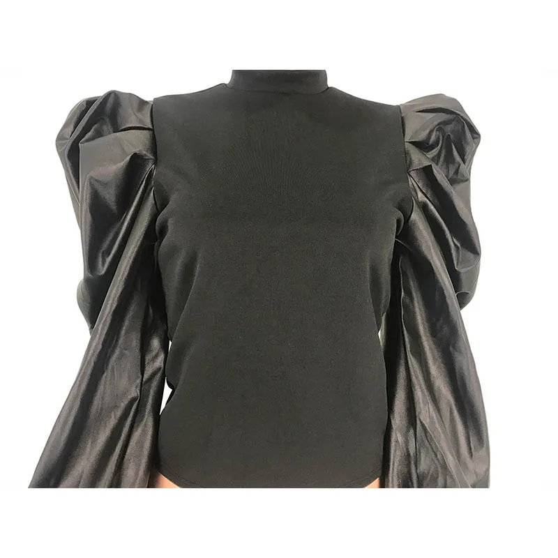 

Women's Fashion Black Solid Air Layer Leather Top