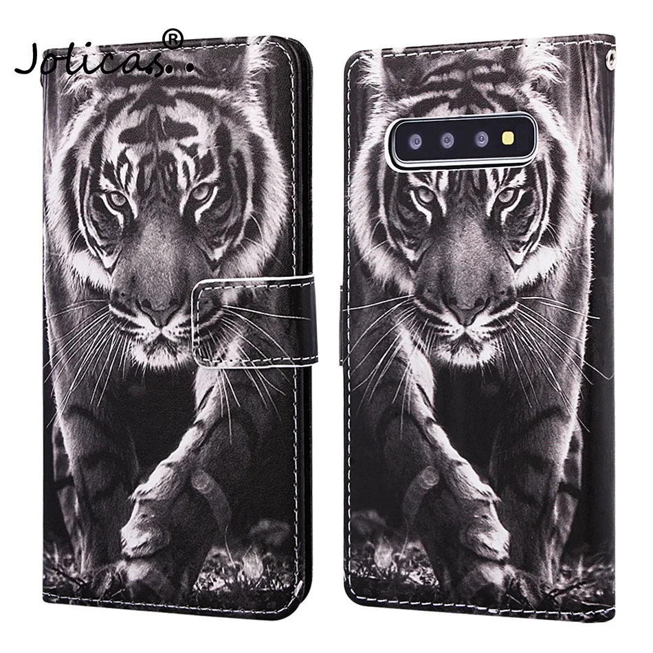 Чехол-книжка с милым Рисунком Тигра и панды для samsung Galaxy S10E S10 S9 S8 Plus J4 + J6 Premium A7 2018