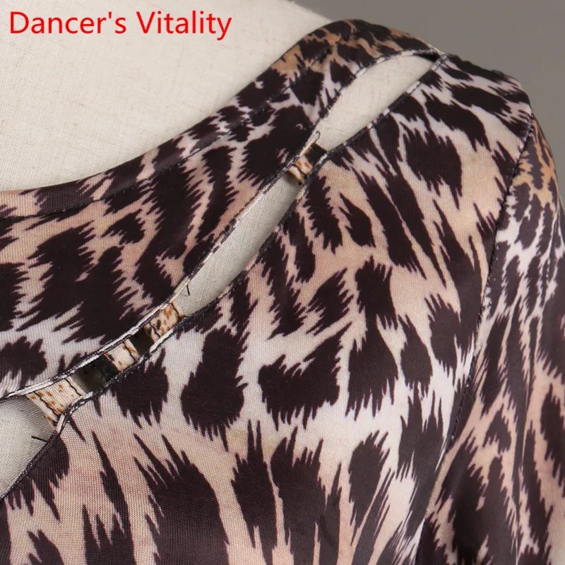 2021 New Adult Latin Dance Half Sleeves Leopard Clothes Women Performance Costume Tango Samba Cha Dancing Wear Oufits | Тематическая