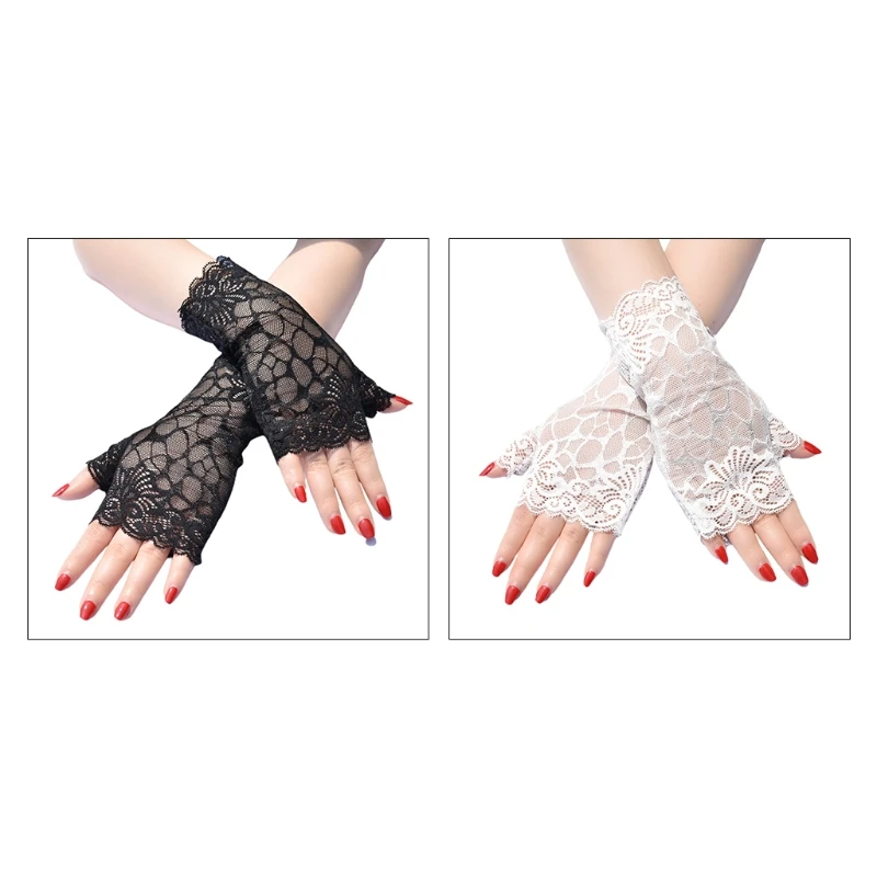

Mesh Lace Gloves Hand Protector Outdoor Lace Floral Gloves Costume Half Finger Gloves Sun Protection for Driving