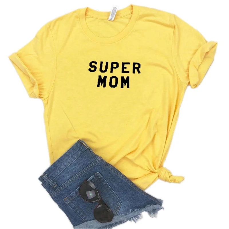 Цвет: желтый Женская футболка с принтом SUPER MOM, хлопковая Повседневная забавная футболка, подарок для леди Yong Girl, уличный Топ, футболка, 6 цветов, MF-12 - Цвет: Цвет: желтый