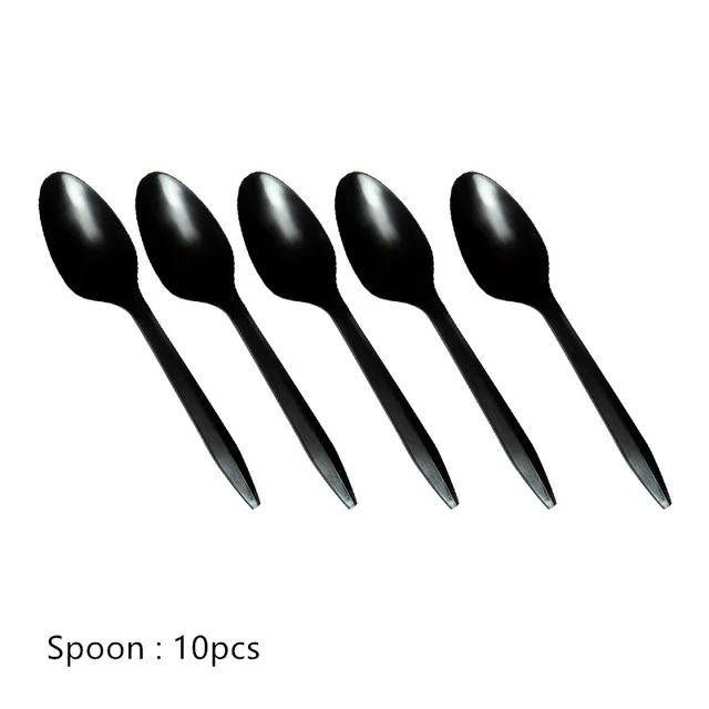10pcs Spoon Черно-белые клетчатые вечерние одноразовые столовые приборы автомобили Гоночный флаг настольные чашки игры решетки вечерние и свадебные декоративные детские игрушки - Цвет: 10pcs Spoon