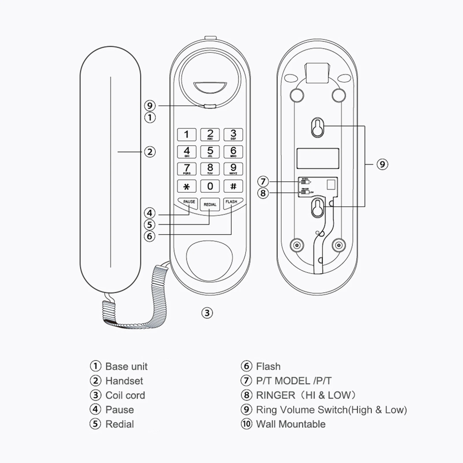 Портативный Проводной телефонный телефон пауза/переделка/Вспышка Настенный