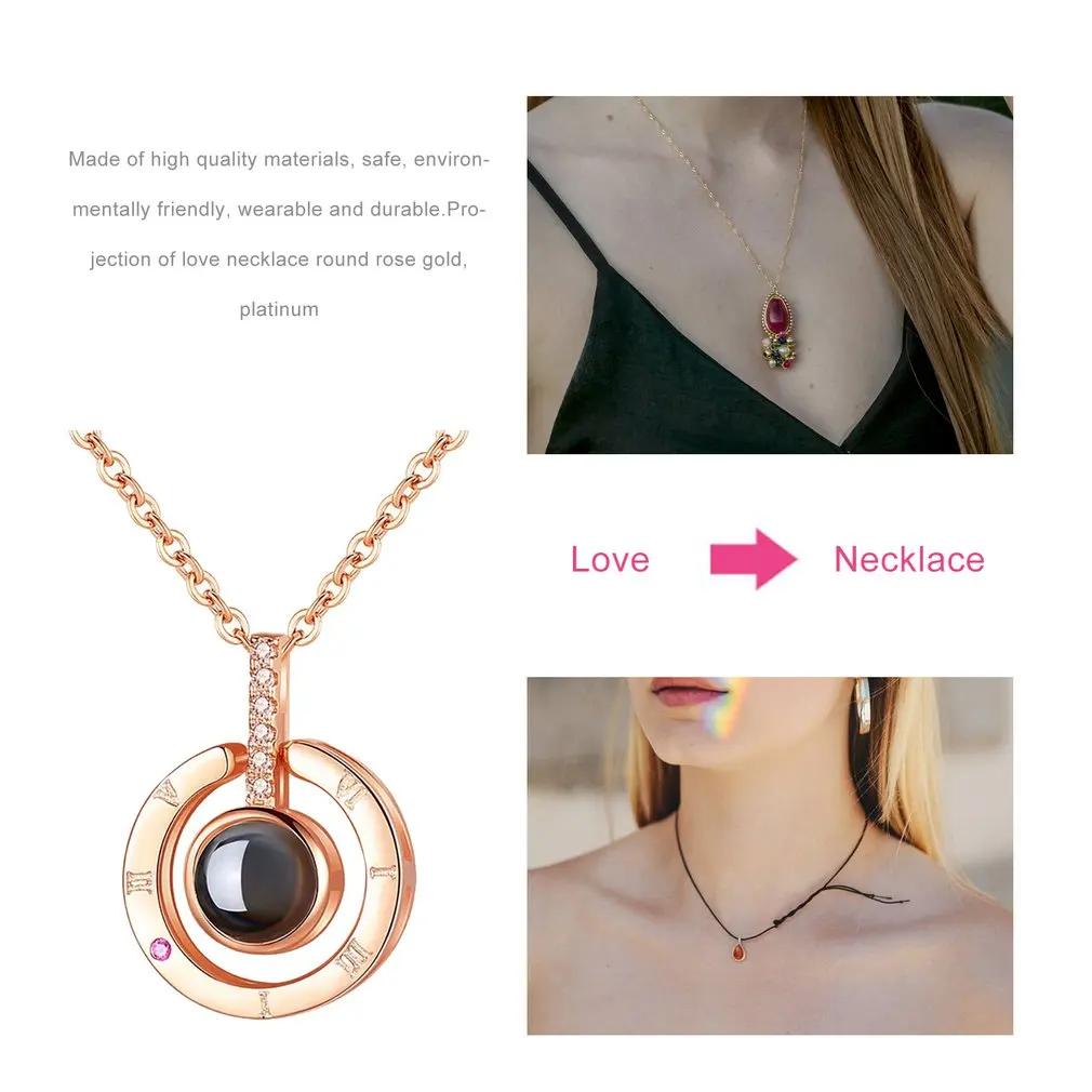 Розовое золото и серебро женское креативное ожерелье с проекцией на 100 языках