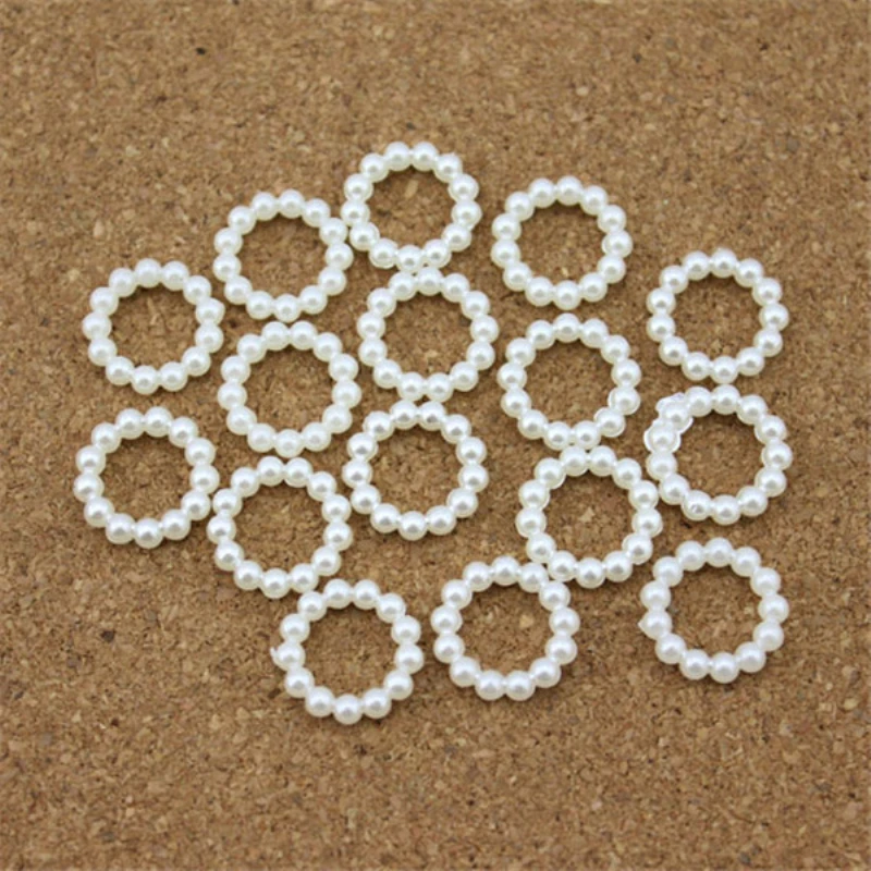 

100pcs/lot 15mm*15mm White Round Flat Back Simulated Pearls Spacer Beads Diy Jewelry Making Supplies