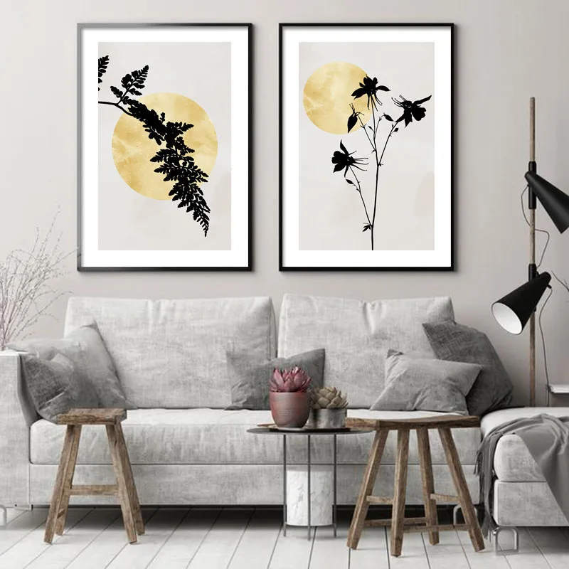 Защита от солнца силуэт Скандинавский дизайн ярко оранжевый холст картины