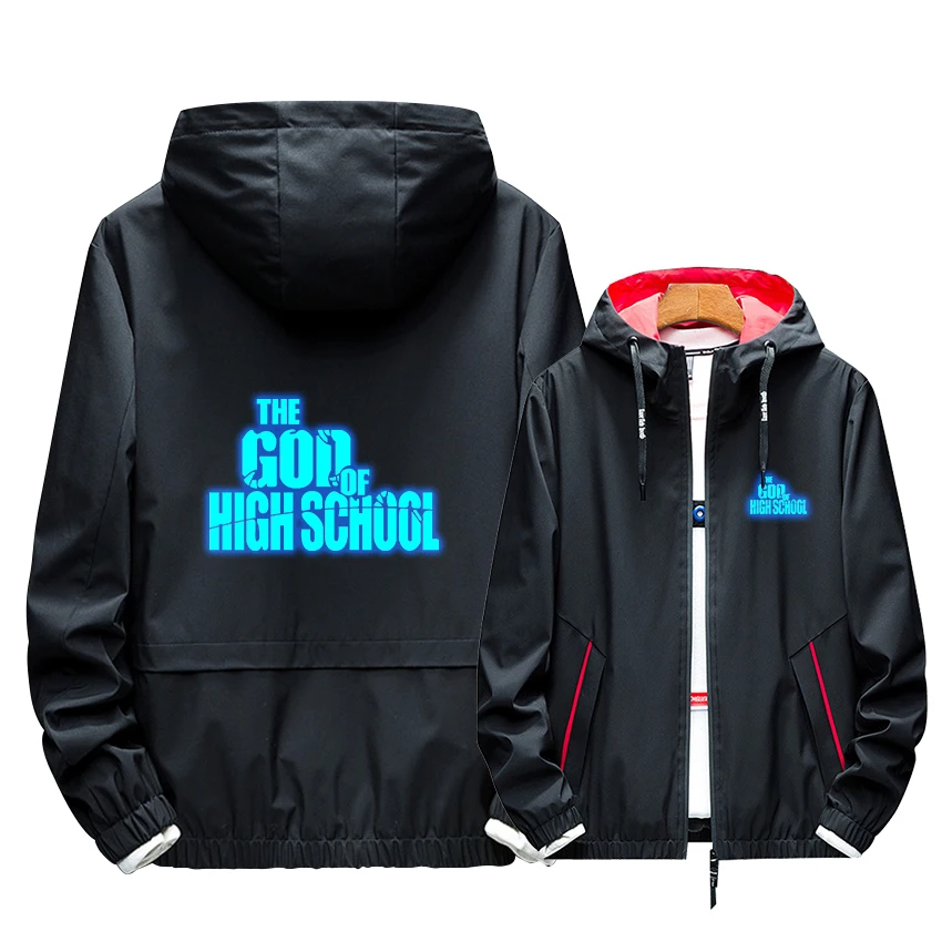 

The God of High School Cosplay Hoodie Luminous Print Black Red Zipper Hooded Sun Protection Coat Summer Tooling Thin Jacket