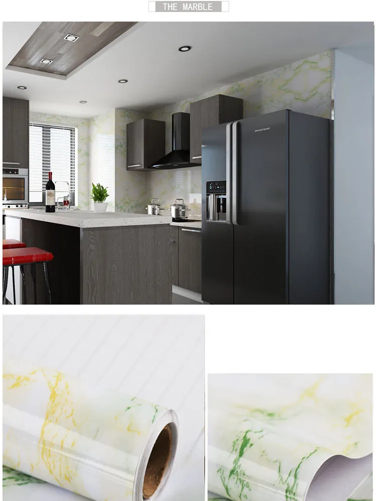 Thickened waterproof self-adhesive wallpaper marble sticker oil proof high temperature resistant kitchen furniture decoration