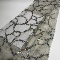 colorful shining rainbow sequins net lace cream silvery glitter mesh tulle fabrics for sewing french african wedding party dress