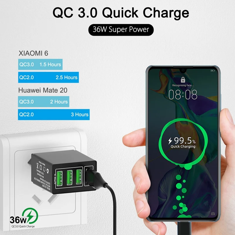 OREY 36 Вт Быстрая зарядка 3,0, 4 порта USB зарядное устройство для samsung Note 9 QC 3,0 настенное зарядное устройство адаптер для Xiaomi быстрое зарядное устройство