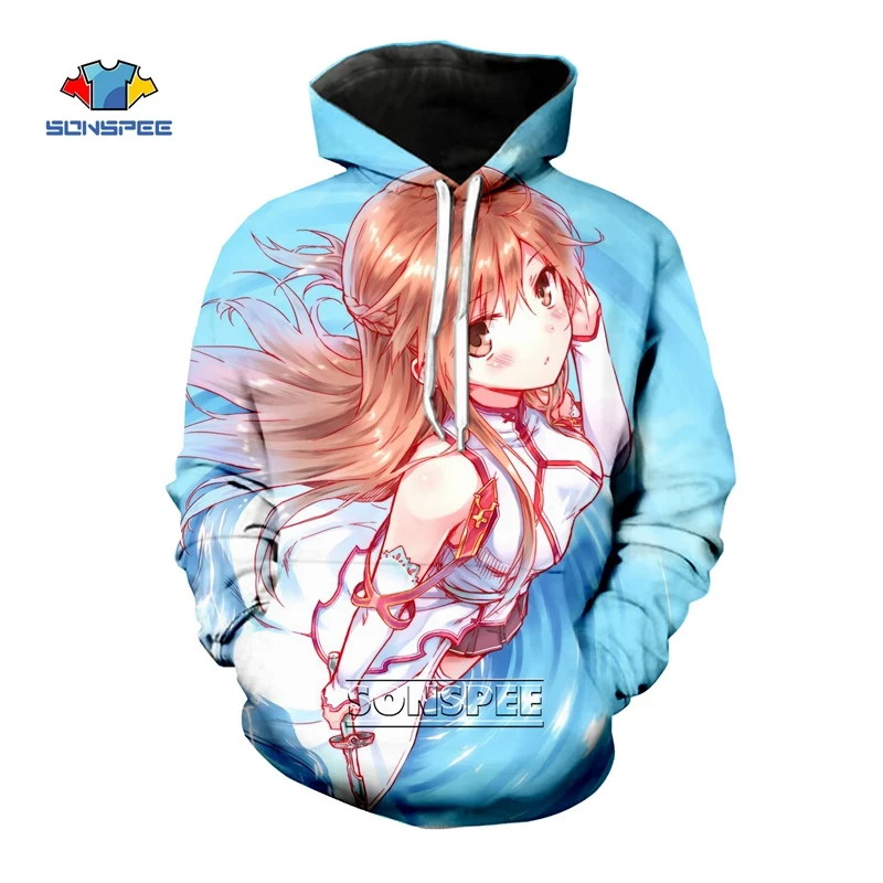Новые толстовки SONSPEE с 3D принтом аниме сексуальные Asuna в стиле Харадзюку для