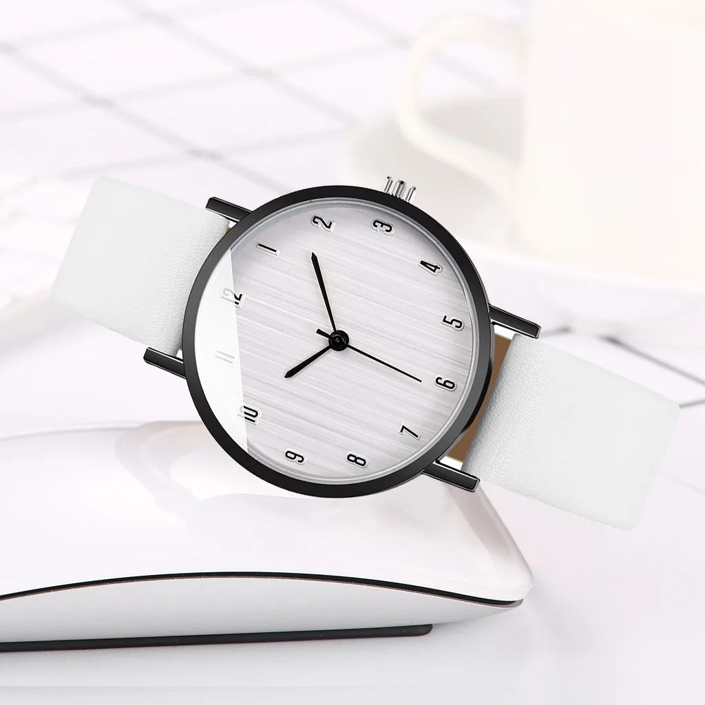 Элегантные и стильные круглые женские часы повседневные кварцевые с кожаным