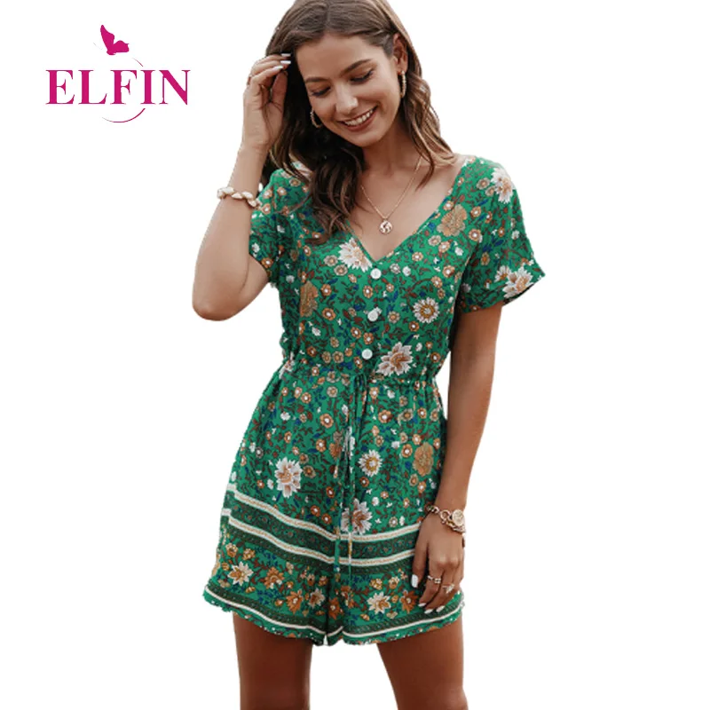 

Casual Sexy V Neck Summer Printed Flower Bandage Bohemian Women Playsuits Ladies Elegant Harajuku Korean Rompers 2020 SJ5743R