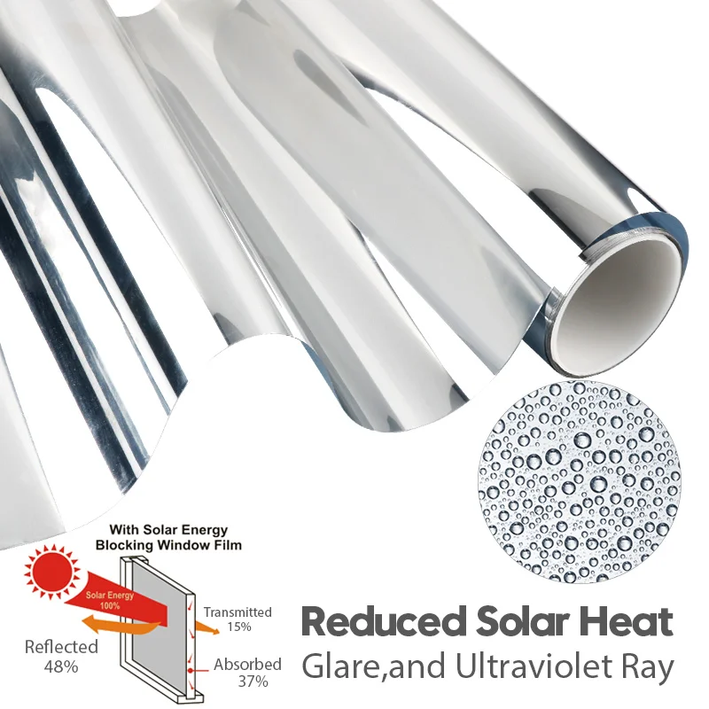 

40/50/60/70/80/90 x 200 Cm One Way Mirror Window Film Heat UV Reflective Thermal Control Insulation Vinyl Building Window Tint