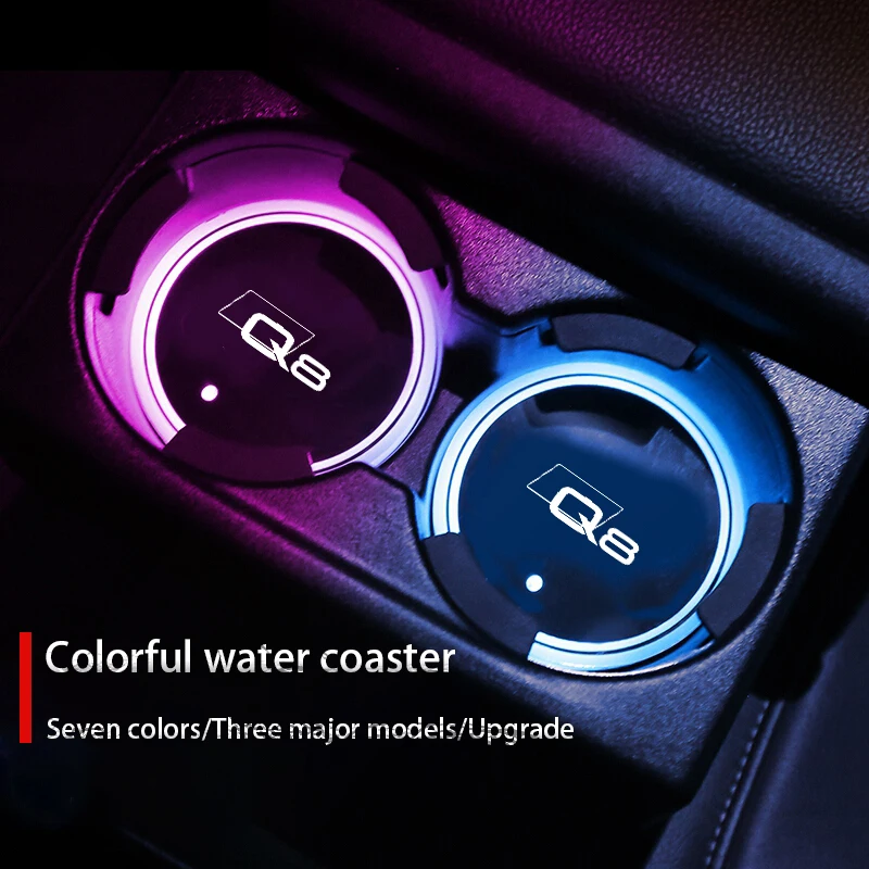 

7 Colorful USB Car Logo Led Atmosphere Light Cup Luminous Coaster Holder For Audi Q8 4MN Auto Accessories
