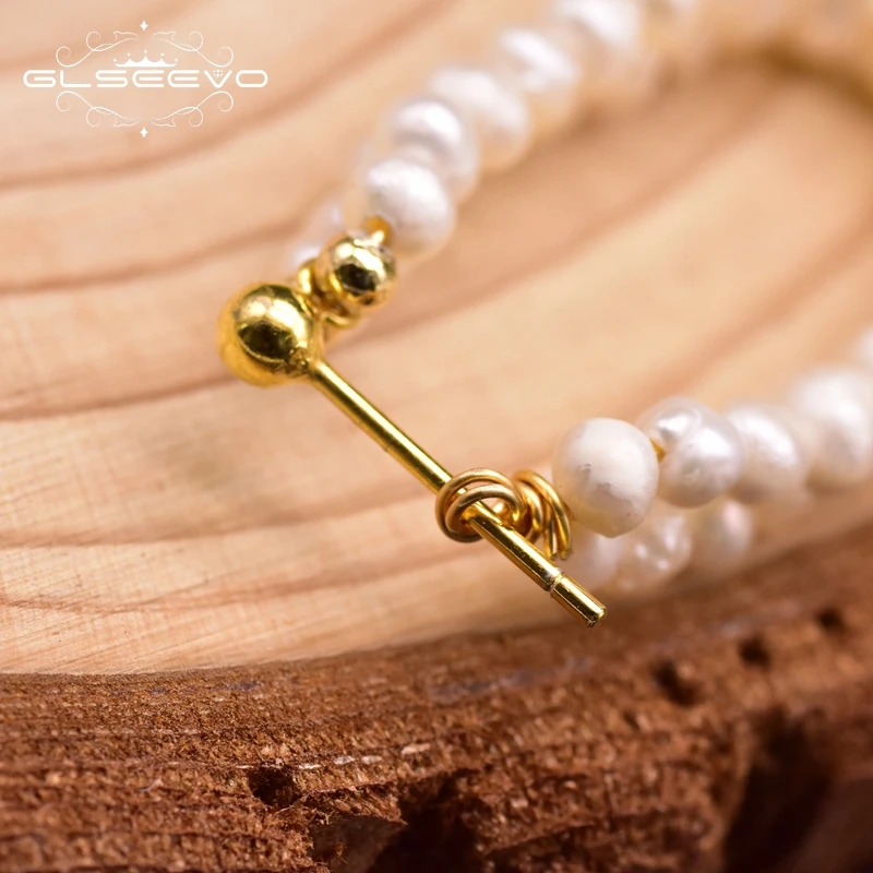 Дизайнерские двухслойные висячие серьги GLSEEVO с пресноводным белым жемчугом