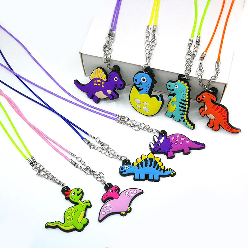 1PCS PVC Necklace multicolor dinosaur cartoon necklaces animal pattern Rope chain kid child surprise gift Toys charms pendant