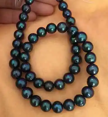 

stunning 8-9mm tahitian black green baroque pearl necklace 17inch 14k