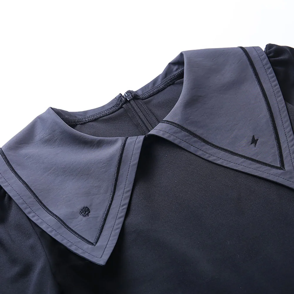 Женское платье с длинным рукавом высокой посадкой темно-синий воротник