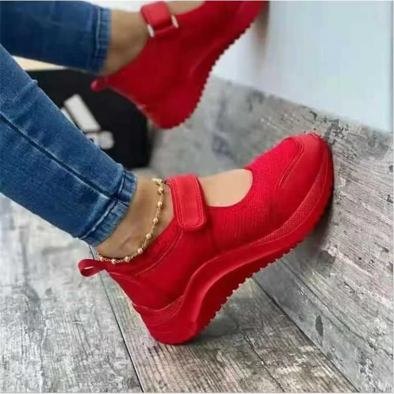 Large Women Fashion Vulcanized Sneakers Platform Solid Color Flats Ladies Shoes Casual Breathable Wedges Ladies Walking Sneakers