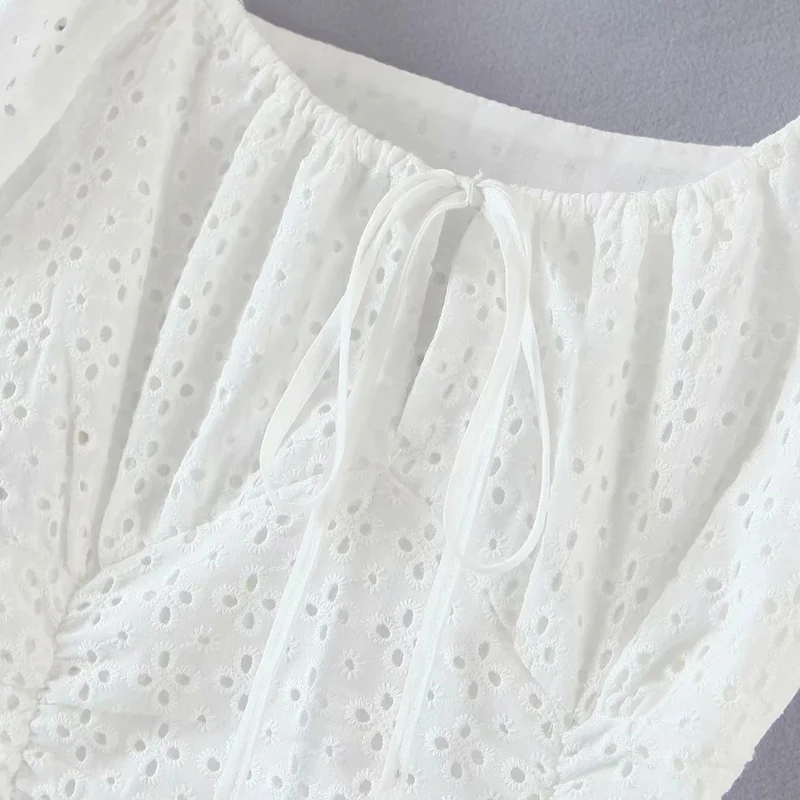 

Sukibandra 2021 Summer Spring Short Puff Sleeve Vintage White Lace Dress Women Lace Up Sexy Mini Party Dresses Womens Clothes