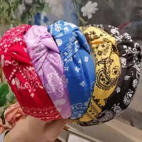 summer new headband handmade folds floral fabric headband cross knotted wide brim ladies headband