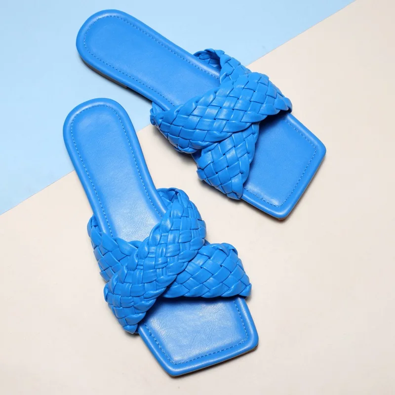 

2021 Women Slippers Weave Open Toe Outdoor Casual Shoes Leather Durable Non-slip All-match Flat Sandals Vacation Beach Slippers