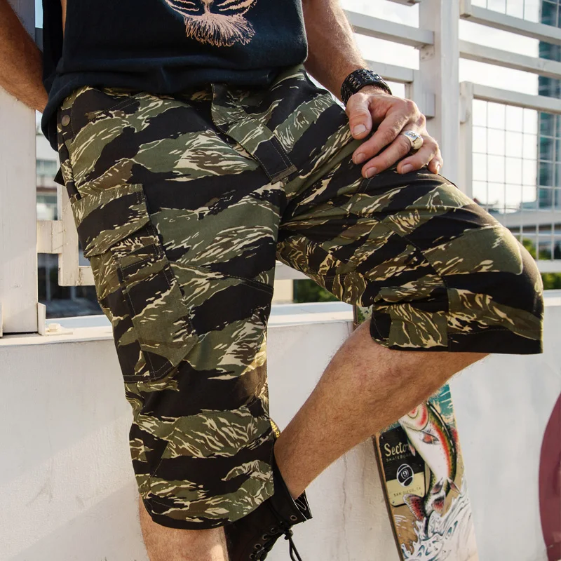 Мужские тактические короткие брюки камуфляжные шорты в полоску с тигровым