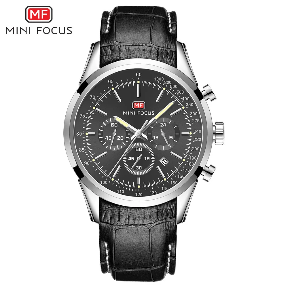 

MINI FOCUS men's calendar watch simulates running seconds luminous water leather strap speed measurement 0116G