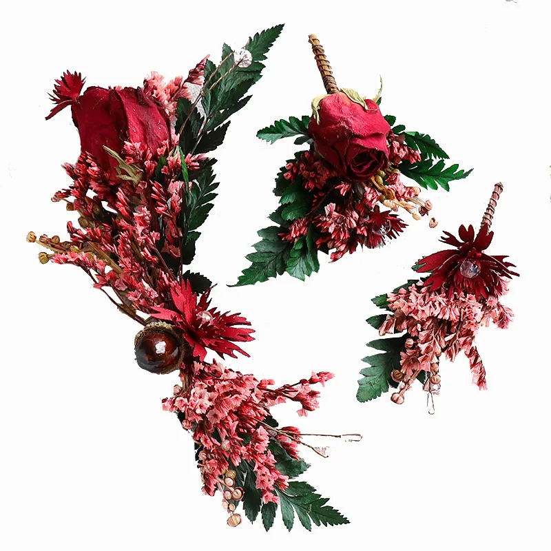 Невеста Сен-это розово-красный натуральный сушеный цветок вилка для волос