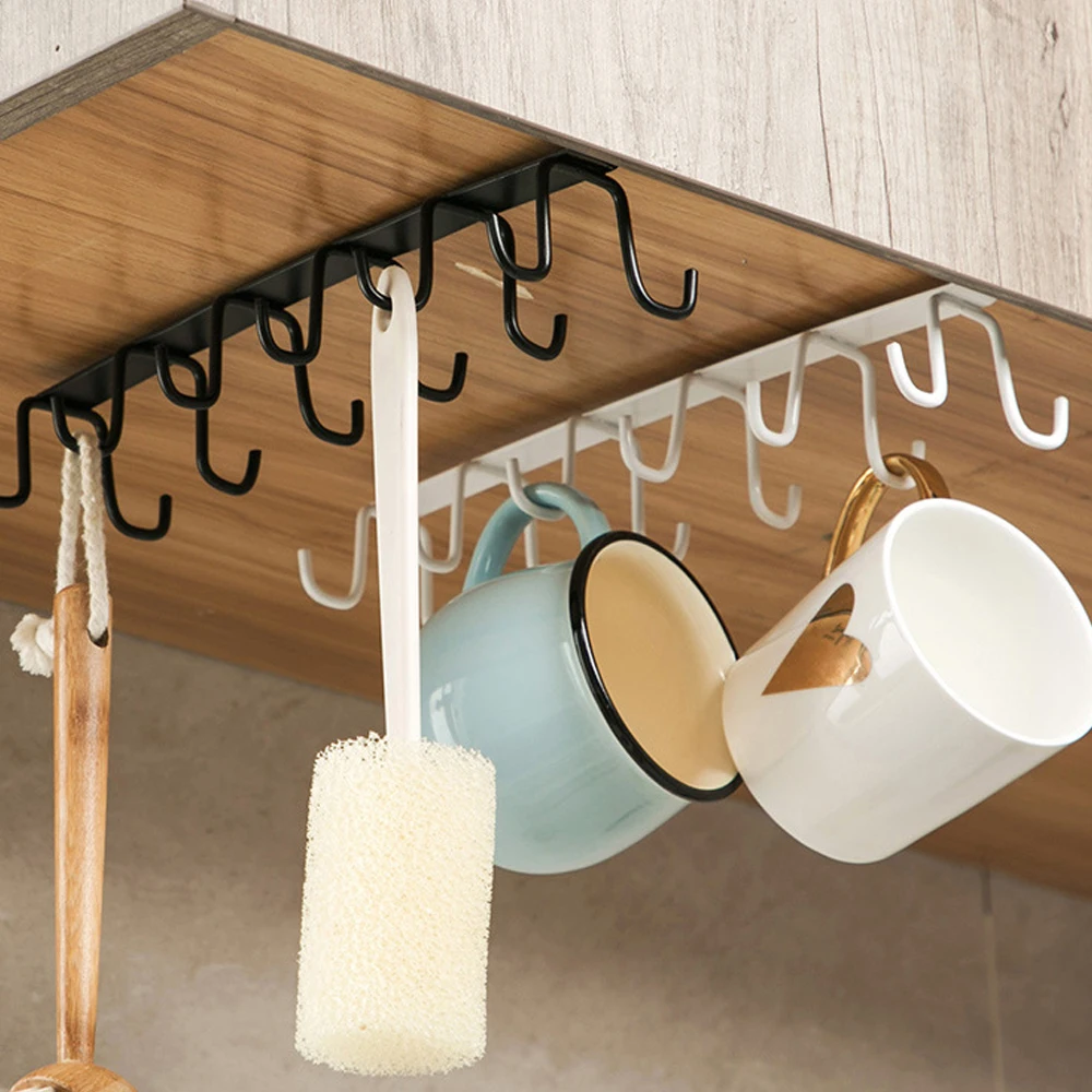 

Double-row Hook Punch-free Hanging Spoon Cup Holder Home Cupboard Shelf Closet Clothes Mug Shelf Wardrobe Holder Kitchen Gadgets