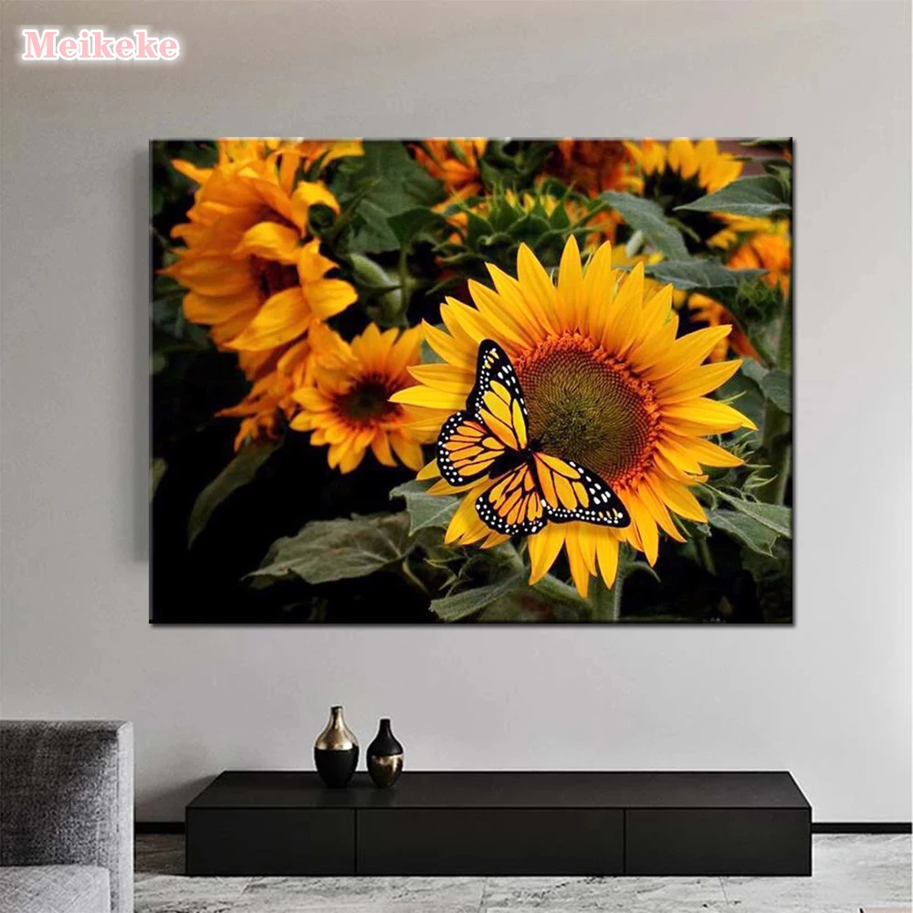 

5D DIY Diamond Painting Flower Full Square Diamond Embroidery Cross Stitch Sunflower Butterfly Needlework Home Decorative