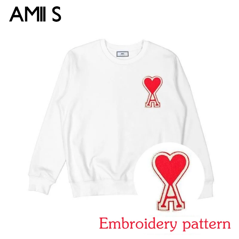 

Новинка осени 2021, красная Персиковая толстовка ami с капюшоном для мужчин и женщин, корейская мода, повседневная хлопковая толстовка с круглы...