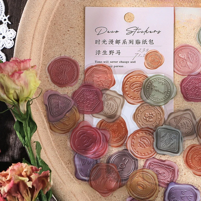 

40Pcs/Set Deco Stickers Time Mail Series Retro Color Fire Lacquer Planner Scrapbooking Vintage DIY Sealable Decorative Stickers