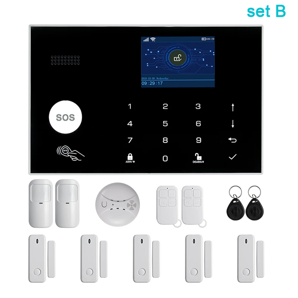Awaywar Tuya 433 МГц Беспроводная wifi GSM RFID система охранной сигнализации комплект приложение дистанционное управление охранный умный дом PIR дверной детектор - Цвет: Set B