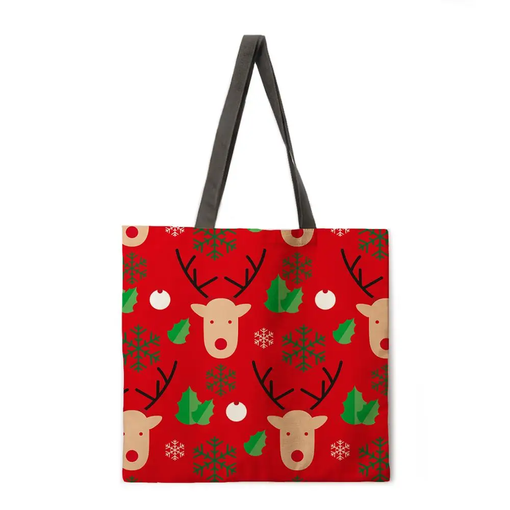 

Red Elk Tote Bag Shoulder Bag Linen Fabric Casual Tote Bag Foldable Shopping Bag Reusable Beach Bag