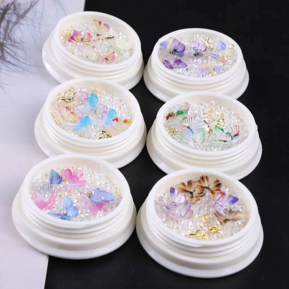 

DIY Nails Jewelry 3D Resin Butterfly Broken Diamond Nail Art Accessories Color Rhinestones Mixed Decorations