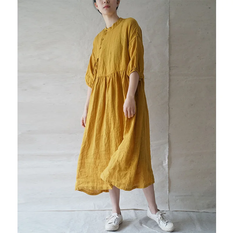 Платье женское весенне-летнее однотонное на шнуровке с рукавом 2021 | Женская