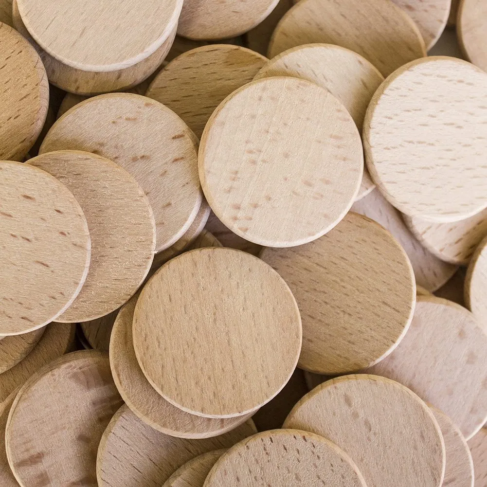 

100 Pieces Round Unfinished Wood Cutout Circles Chips for Arts & Crafts Projects, Board Game Pieces, Ornaments