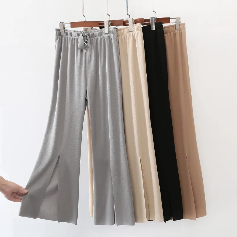 Ice silk wide-leg pants women's summer 2020 new Korean loose high-waist horn nine points casual pant sweatpants women streetwear