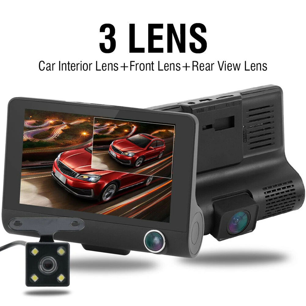 

4-inch High Definition 1080p 3 Lens Vehicle DVR Driving Recorder Built-in Sensor LCD Language Russia English Chinese Korea Japan