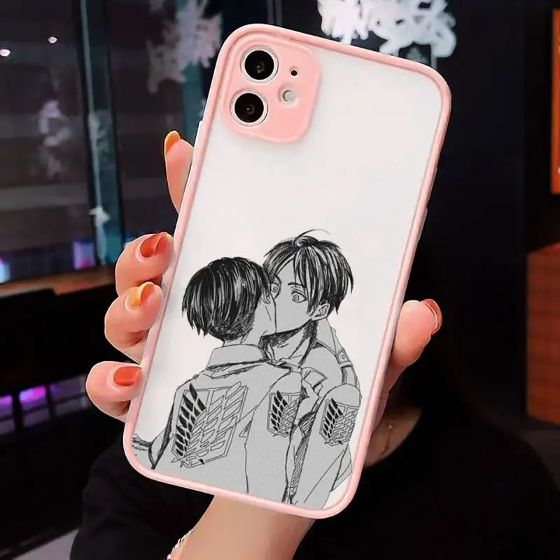 

Attack on Titan Eren Jaeger Phone Case For iPhone 12 11 Mini Pro XR XS Max 7 8 Plus X Matte transparent Pink Back Cover