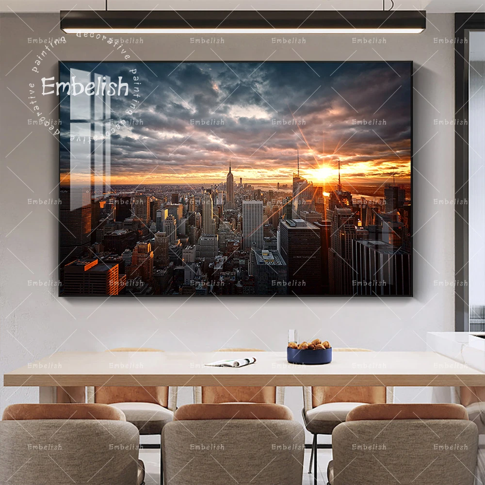 

1 Pieces Sunset in Manhattan Landscape Wall Pictures City View Modern Home Decor Posters HD Spray On Canvas Painting Artworks