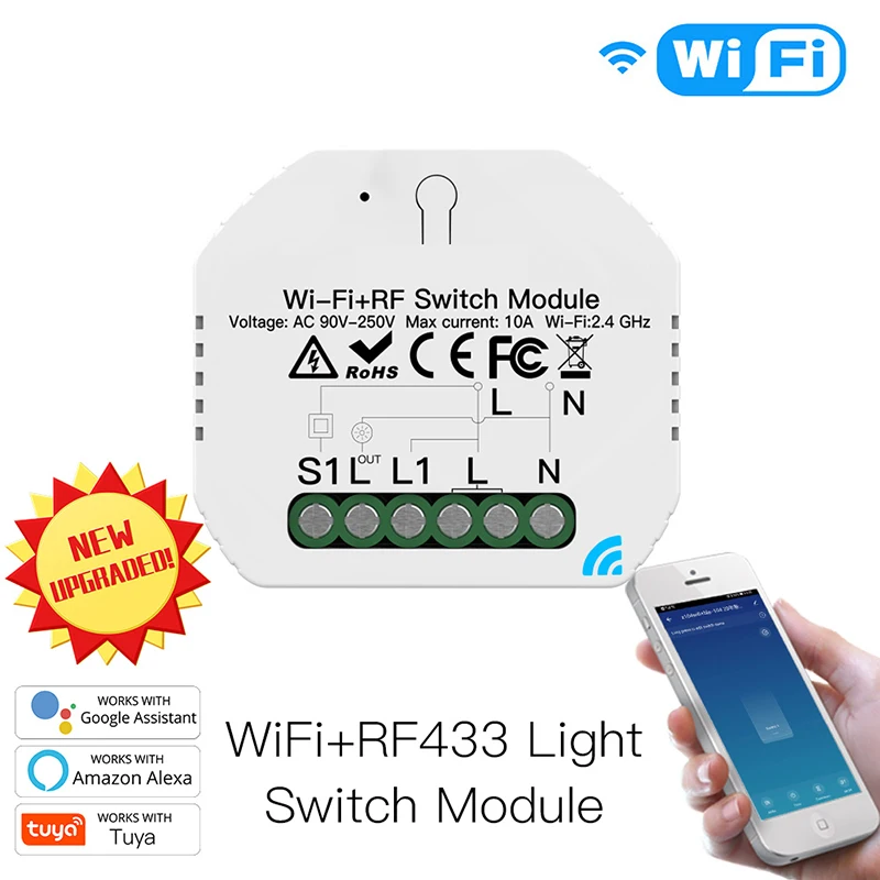 Wi-Fi RF433 умный релейный модуль переключателя Smart Life/Tuya управление через приложение