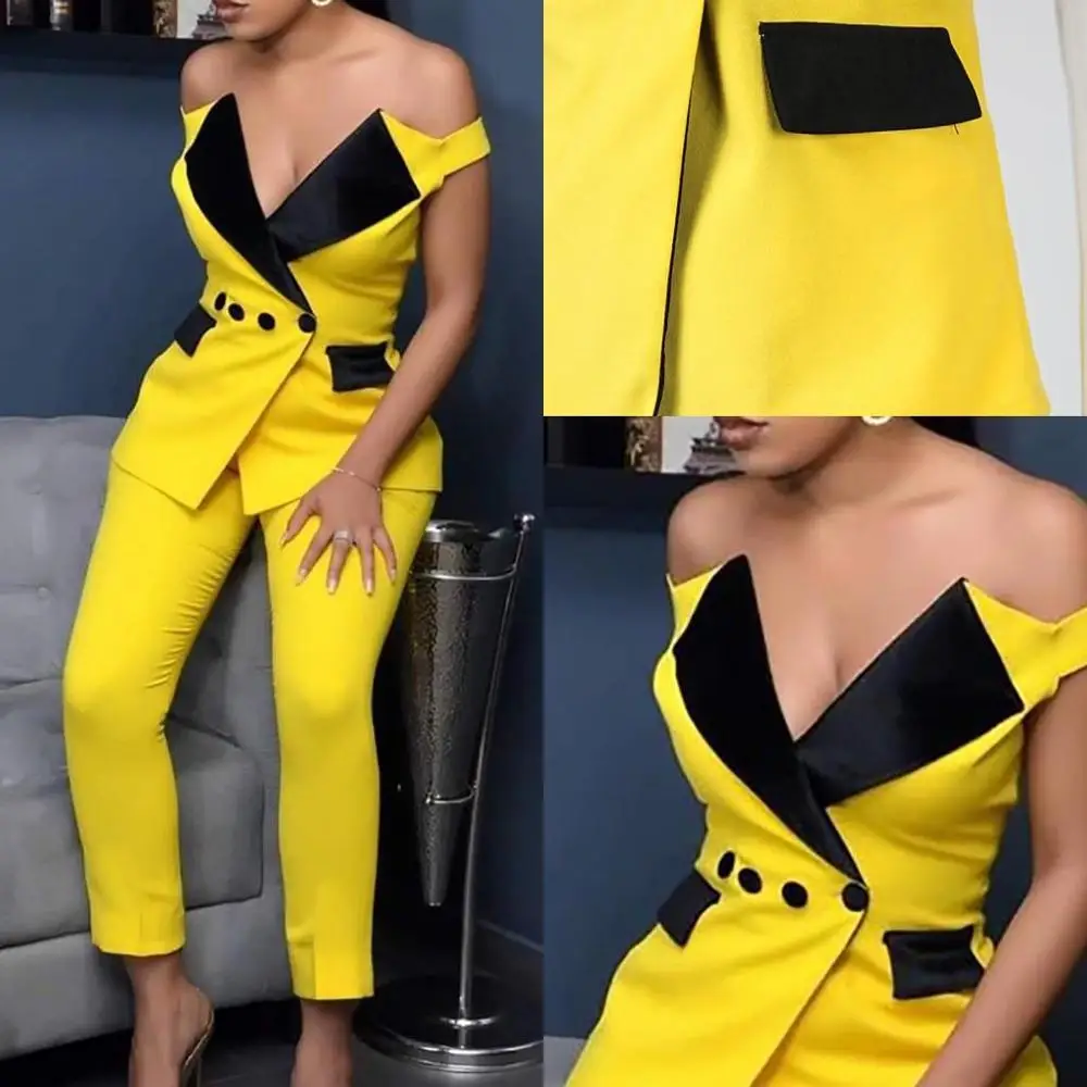 

2020 Yellow Women Suits Women Work Clothes Women Custom Made Ladies Suit Business Suits Tuxedos Work Wear 2Piece(Jacket+Pants)